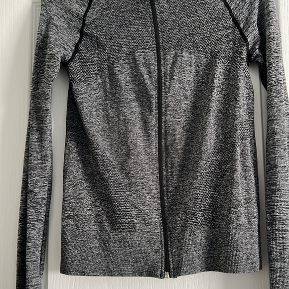 Fitted black & grey marl zip up athletic spandex jacket Large thumbholes - Picture 8 of 12
